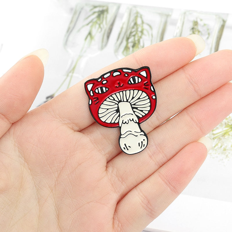 Cat Face Mushroom Enamel Pin Custom Animal Plant Brooch Bag Clothes Lapel Pin Badge Cartoon Jewelry Gift for Kids Friends