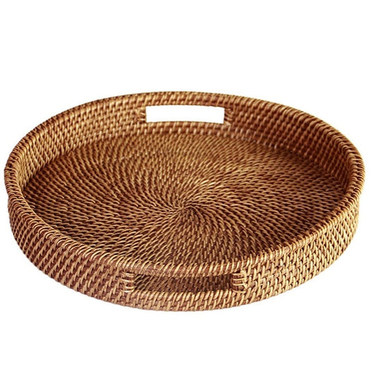 Rattan household desktop tea tray fruit bread basket portable fruit bowl hotel tray towel basket storage special  WF