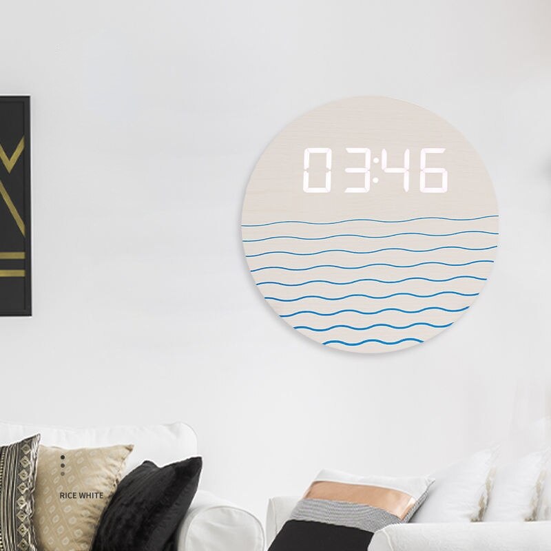 Home Living Room Decor Wooden LED Digital Wall Clock Modern Home Decoration Creative Round Electronic Clock Desktop Accessories