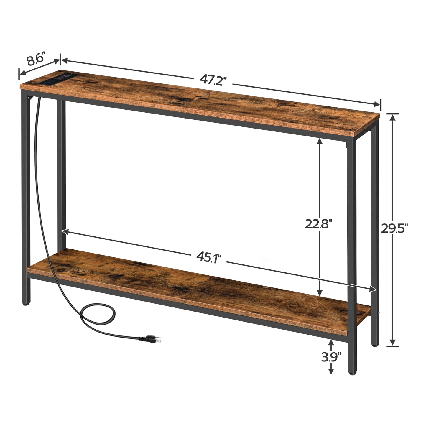 HOOBRO Console Table with Charging Station 47.2 inches  Narrow Entryway Table with Power Outlets and USB Ports Skinny Sofa Table