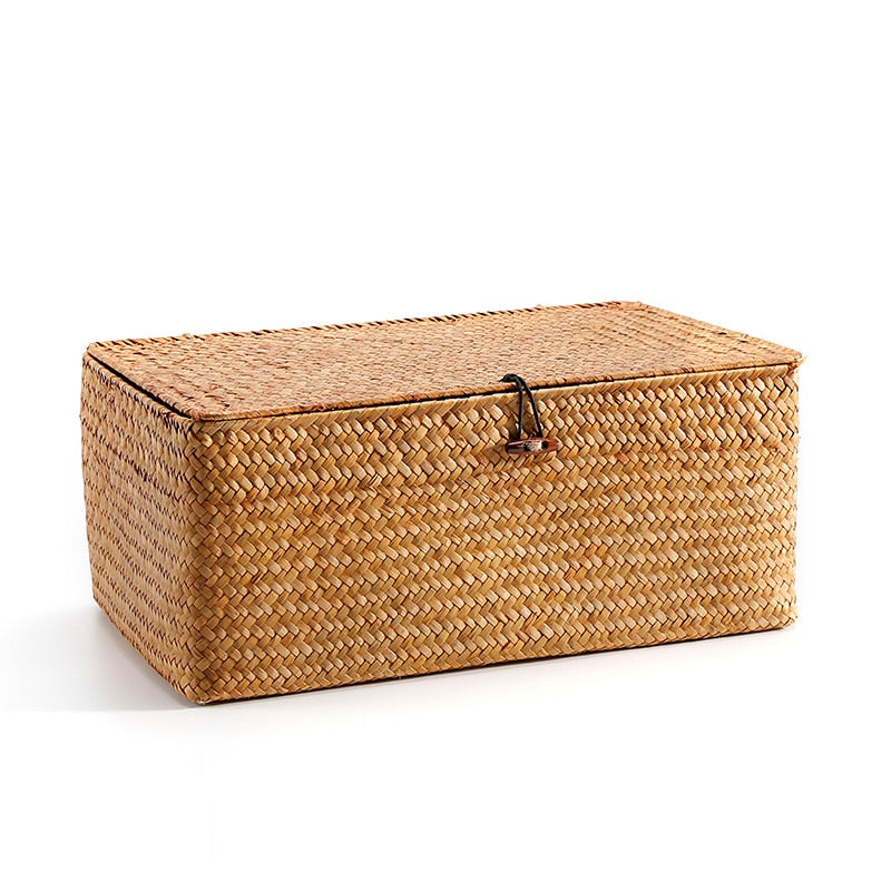 1PCS Manual Woven Storage Basket Lid Debris Consolidation Storage Box Storage Basket Sorting Box Jewelry Box WF1016