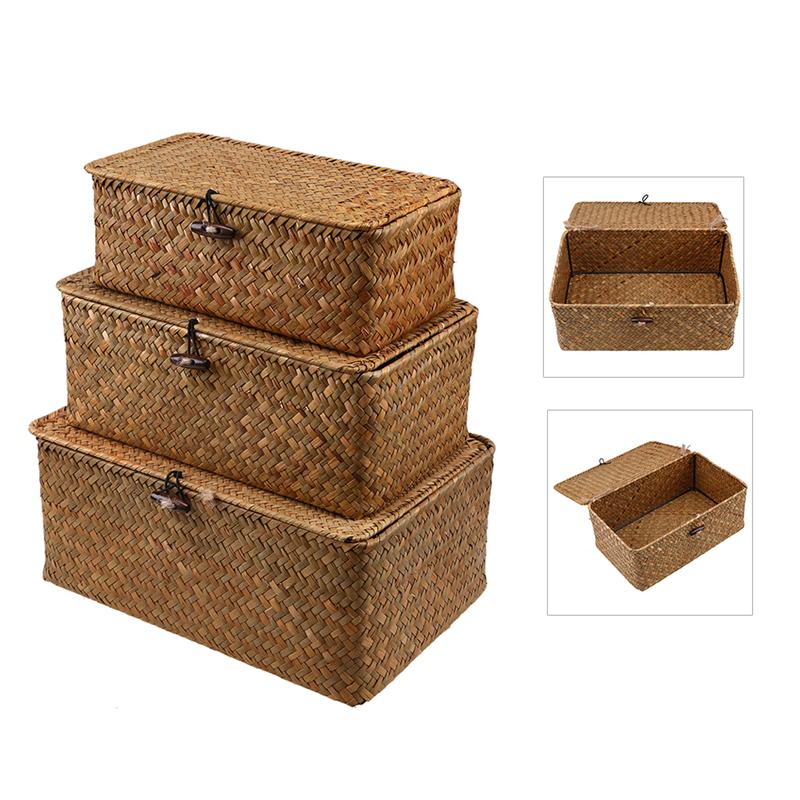 1PCS Manual Woven Storage Basket Lid Debris Consolidation Storage Box Storage Basket Sorting Box Jewelry Box WF1016