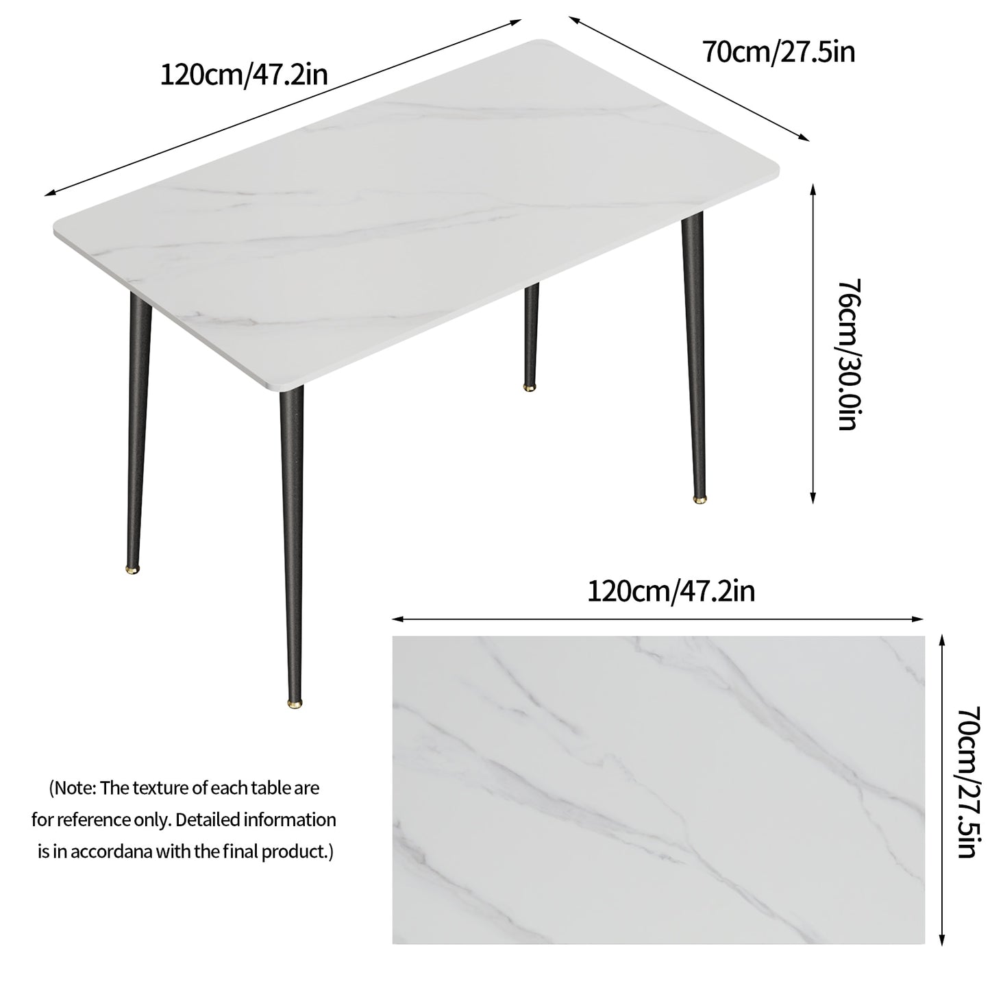 Kitchen Table Rectangle Dining Table Modern Dining Room Table with White Sintered Stone Top and Metal Legs