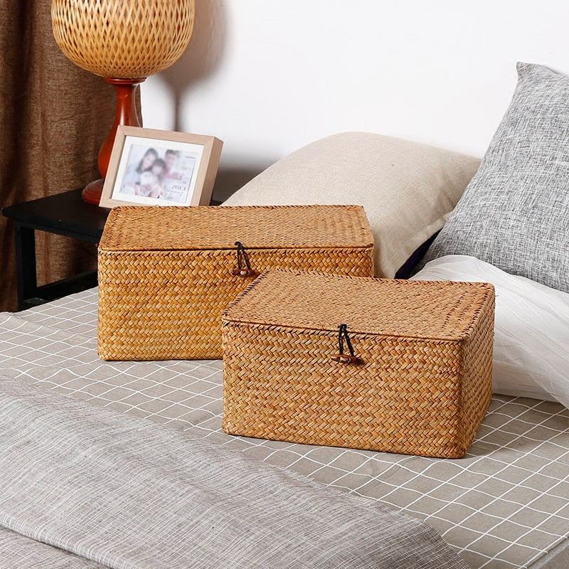 1PCS Manual Woven Storage Basket Lid Debris Consolidation Storage Box Storage Basket Sorting Box Jewelry Box WF1016