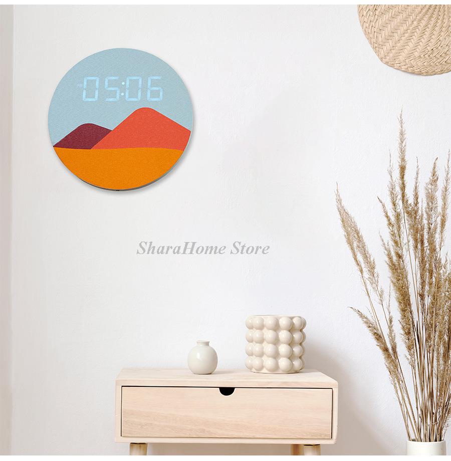 Home Living Room Decor Wooden LED Digital Wall Clock Modern Home Decoration Creative Round Electronic Clock Desktop Accessories